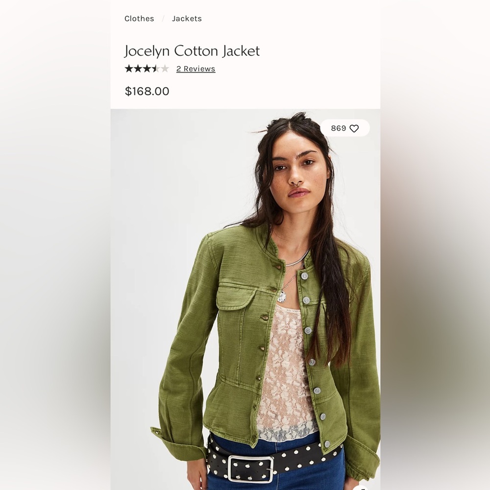 Free People Jocelyn Cotton Jacket Calliste Green size small new with tags $168